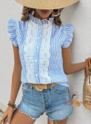 Summer Striped Lace Stitching Shirt