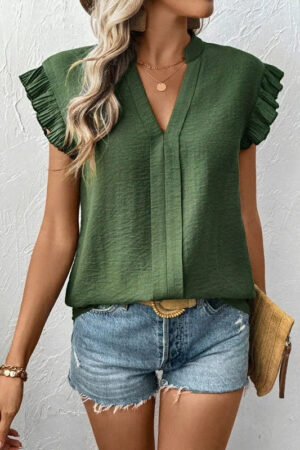Women Solid Color V-neck Shirt