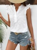 Jacquard Hollow Flying Sleeve V-neck Shirt