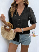 Summer Lace V-neck Stitching Shirt