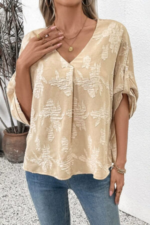 Women Jacquard Bat Cuff Shirt