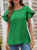 Solid Color Round Neck Lace Short Sleeve T-shirt