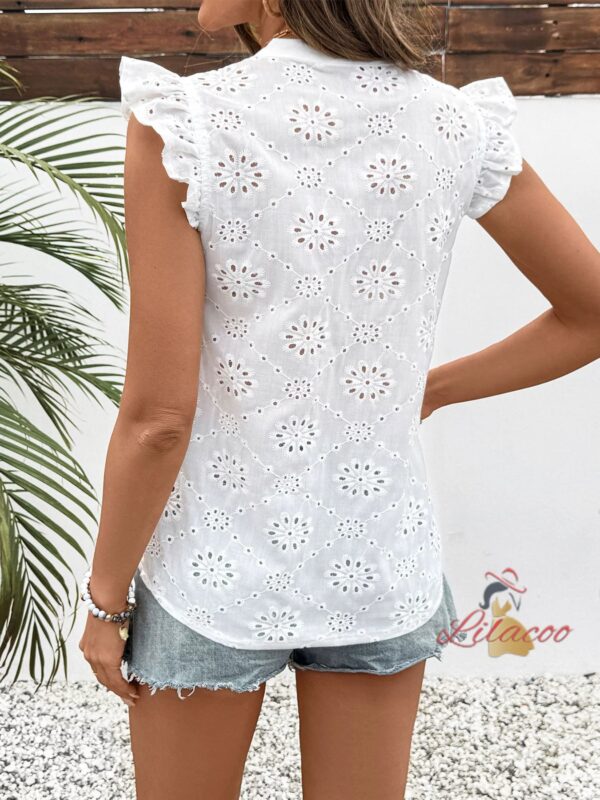 Jacquard Hollow Flying Sleeve V-neck Shirt - Image 4